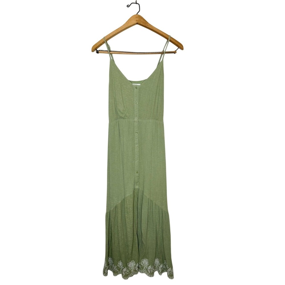 All in Favor Nordstrom Neutral Olive Green Sleeveless Button Down Midi Dress M